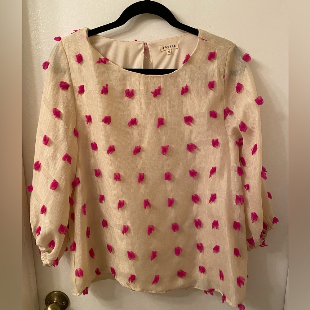 JODIFL Cream Blouse with Pink 3D dots